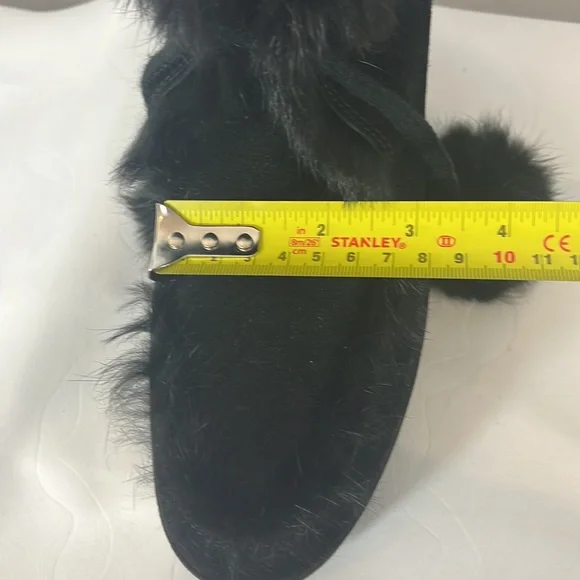 Coach Kataya Wedge Ankle Boots Booties in Black Suede with Black Rabbit Fur Trim - Picture 17 of 17